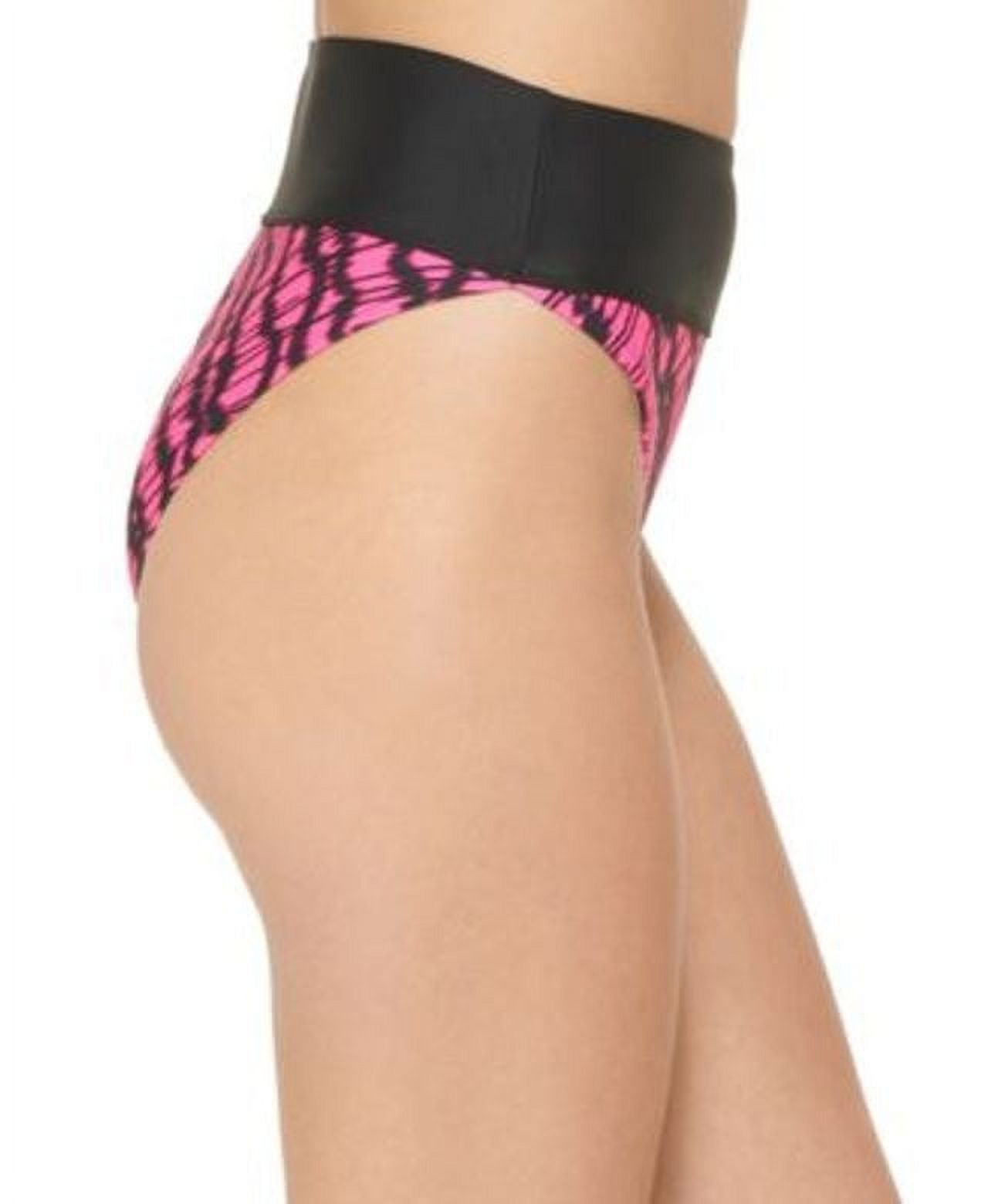 DKNY BLACK/PINK Printed High-Waist Bikini Swim Bottom, Pink US Size 2XL