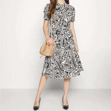 Lauren Ralph Lauren Paisley MIDI Dress Black Cream Size 12 MSRP $155