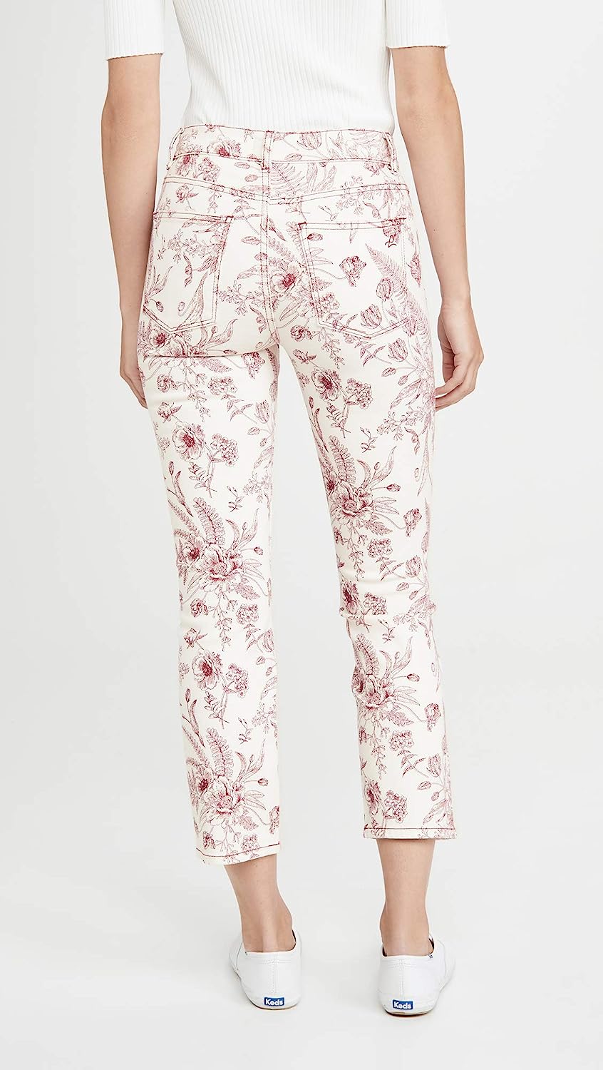 DL1961 Womens Mara Denim Floral Print Straight Leg Pants Pink Size 25