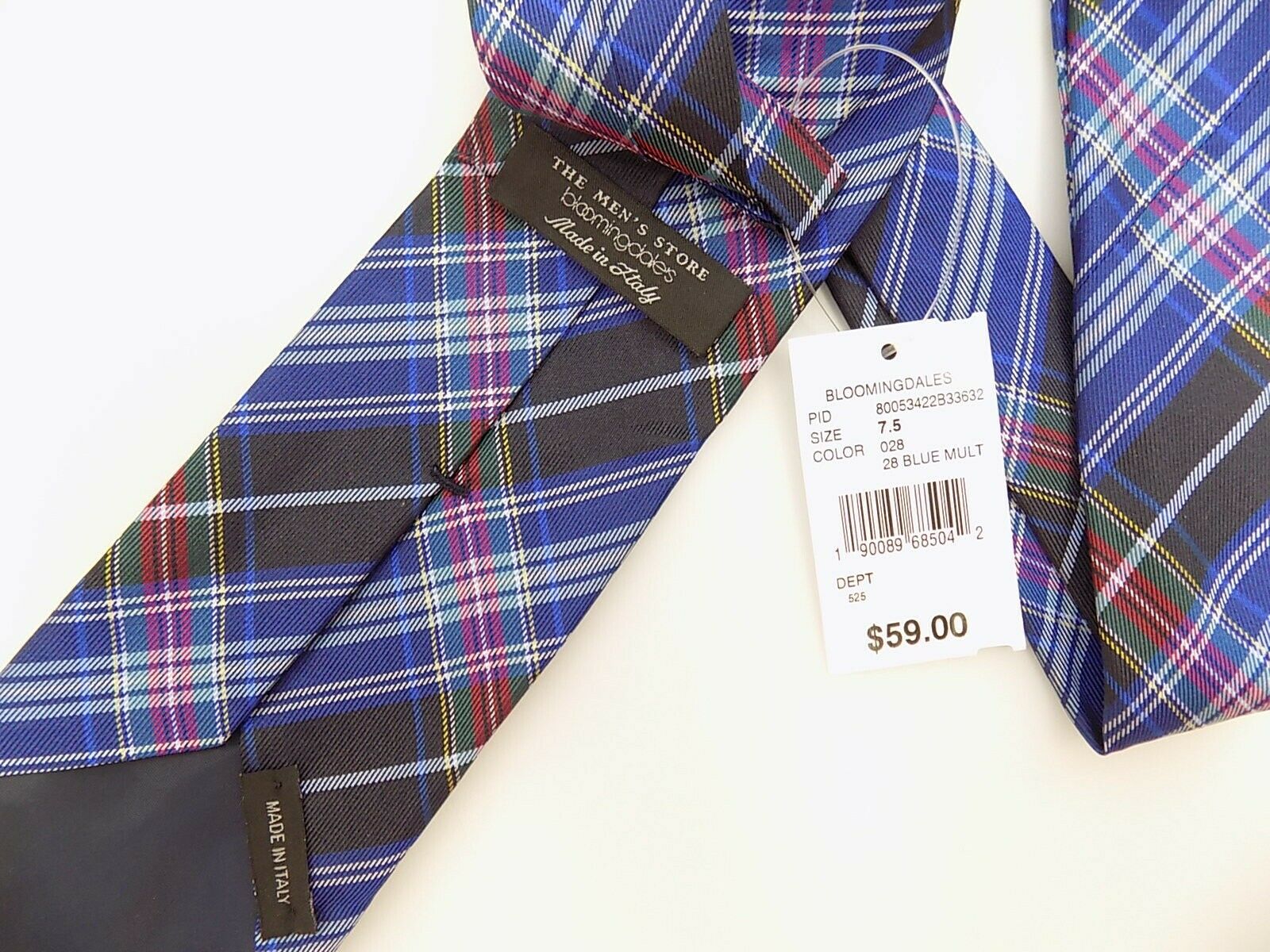 Bloomingdale's Mens Silk Size 7.5 Tie Blue Navy Made in Italy MSRP $59