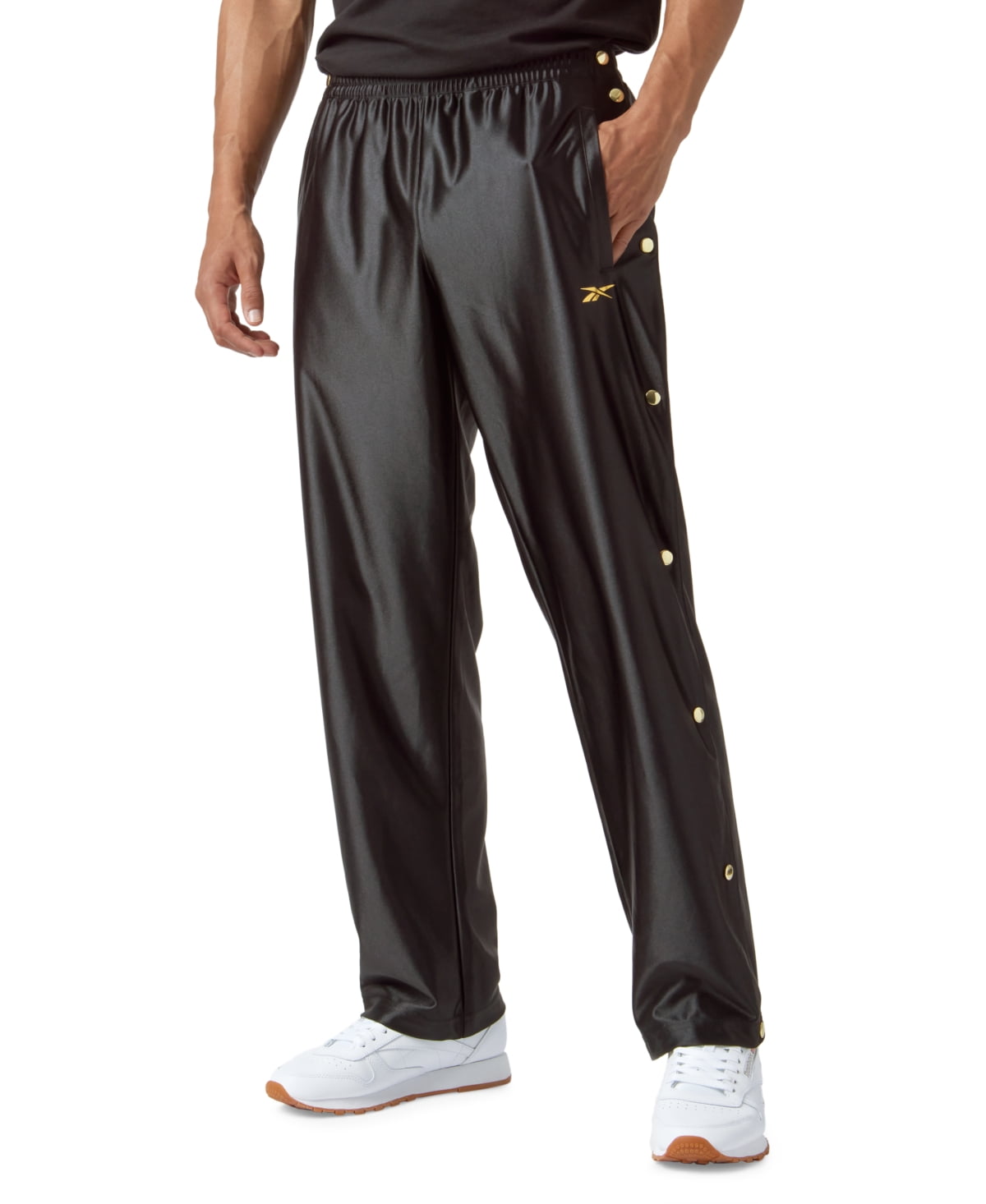 Reebok Mens Regular Fit Basketball Gold Tone Snap Pants XXL Black