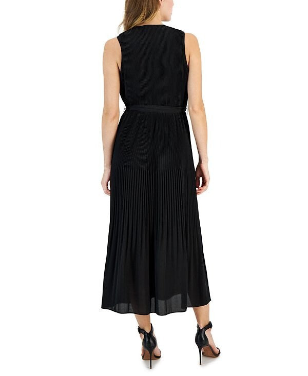 T Tahari Women's Sleeveless Pleated Maxi Dress Blue Navy Size L MSRP $148