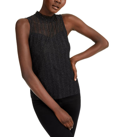 INC Sleeveless Shine Mock-Neck Top womens black Size S MSRP $60