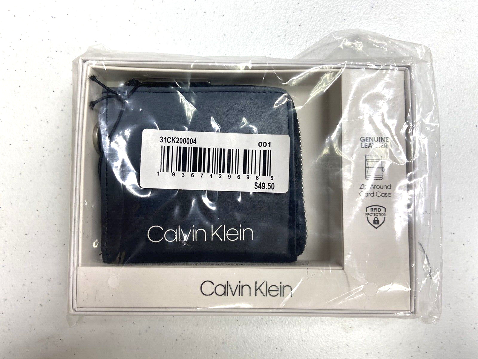 Calvin Klein Men RFID Zip Card Wallet Gusset C Black Gray Leather MSRP $50