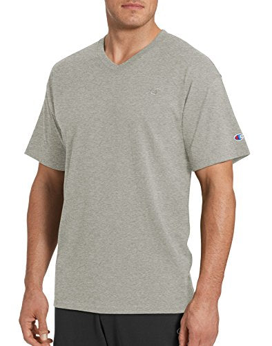 Champion mens Classic Jersey V-neck Tee Shirt, Oxford Gray, Size S