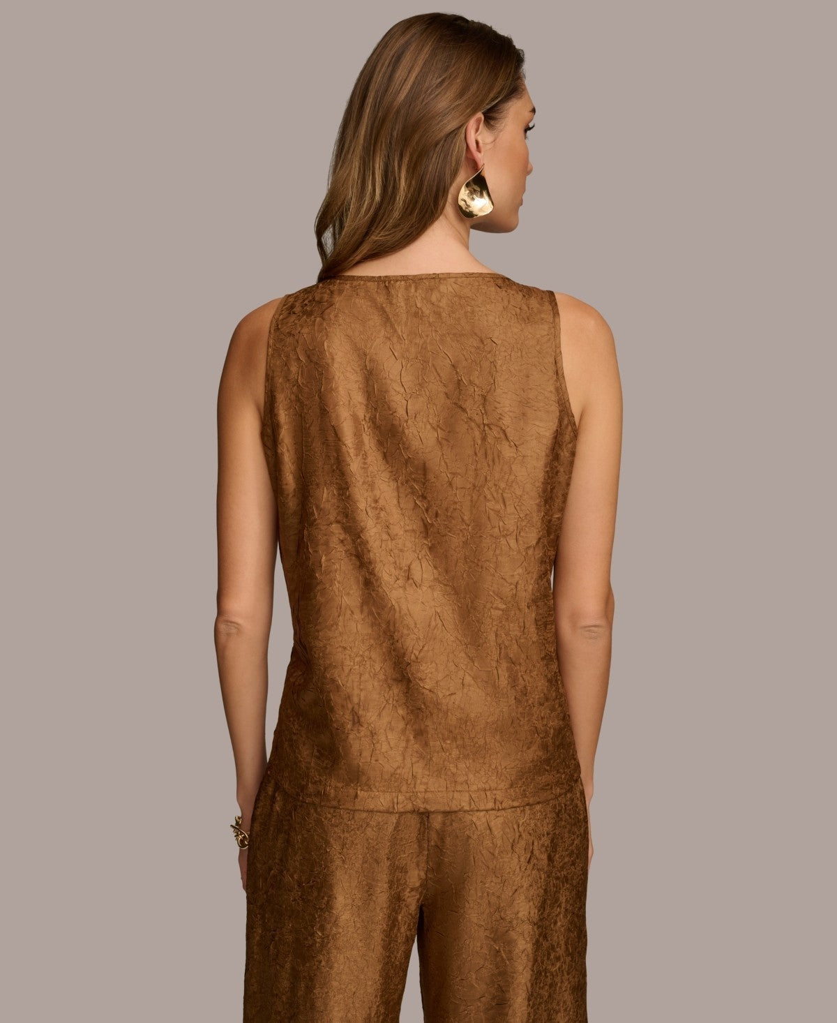 Donna Karan Women's Textured Metallic Scoop-Neck Tank Top Bronze Sz XS MSRP $79