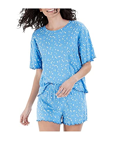 Jenni Crinkle Lettuce-Edge Shorts Pajama Star & Moon (Small) Size S Blue