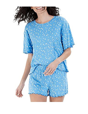 Jenni Crinkle Lettuce-Edge Shorts Pajama Star & Moon (Small) Size S Blue