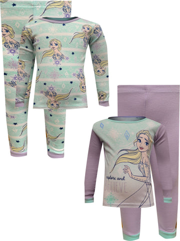 Disney Frozen II Elsa 4 Piece Cotton Pajama (Size 10) Gray