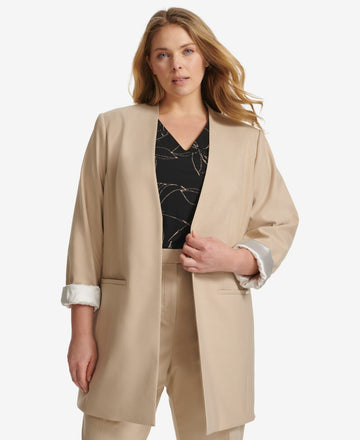 Calvin Klein Plus Size 16W 3/4-Sleeve Open-Front Blazer Beige MSRP $169