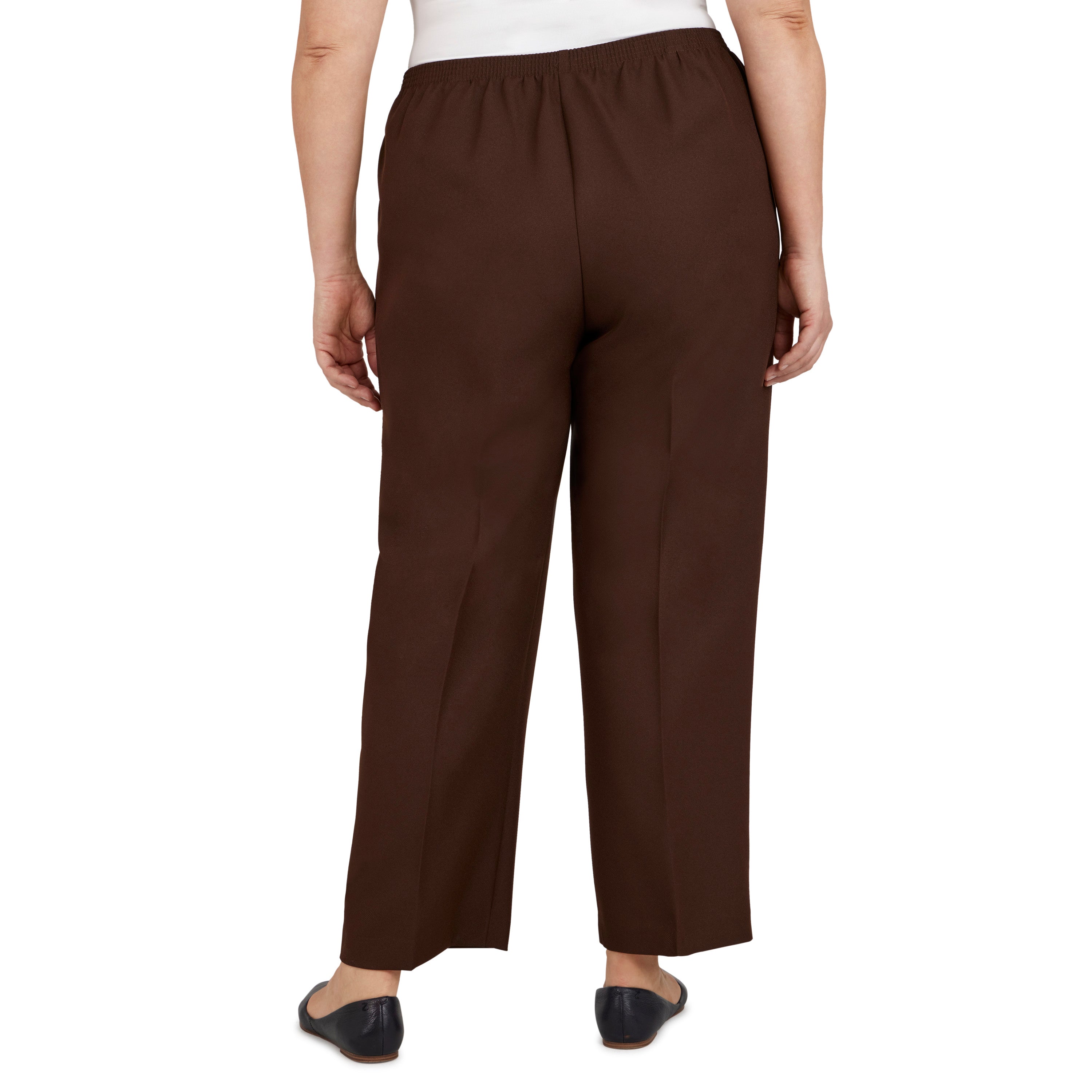 Alfred Dunner Women's Plus Size Solid Elastic Waist Pants Size 18W Brown