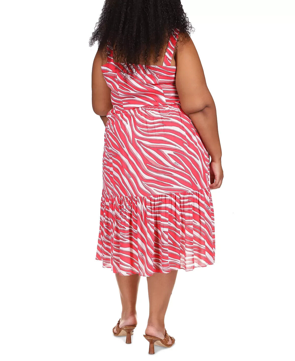 Michael Kors Soft Zebra Midi Dress viscose Red Plus Size 3X MSRP $185