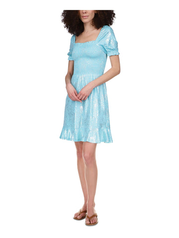 MICHAEL MICHAEL KORS Womens Aqua Metallic Ruffle Hem Square Neck Dress Size XL