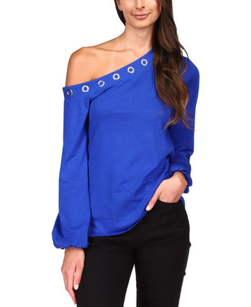 MICHAEL MICHAEL KORS Grommet One-Shoulder Top Blue Size S MSRP $78