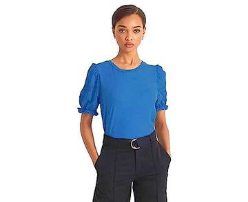 Lauren Ralph Lauren Women's Eyelet Slub Short Sleeve Tee (Size M, Blue Royal)