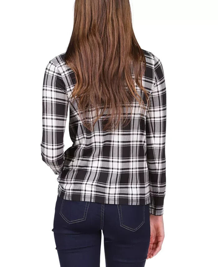 MICHAEL MICHAEL KORS Plaid Lace-Up Top Black Ivory Size XL MSRP $78