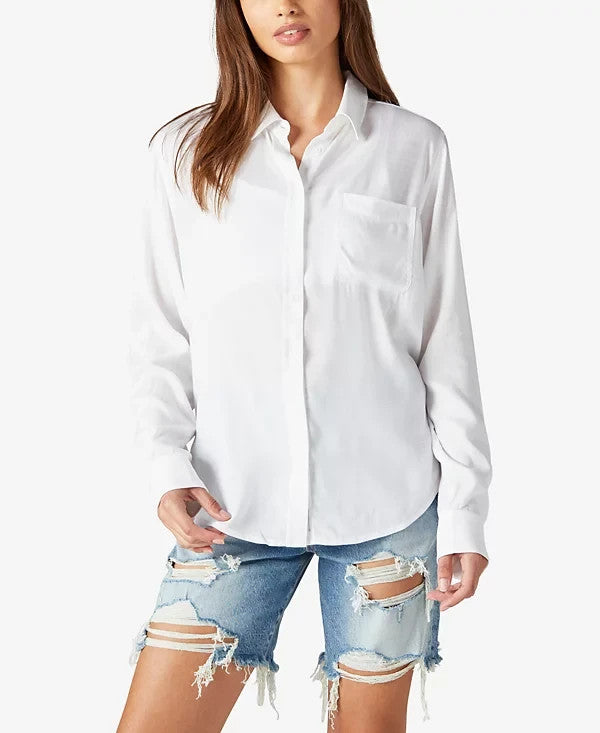 Lucky Brand Boyfriend Button-Down Shirt White Size S MSRP $80