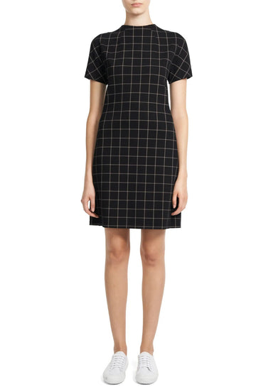 THEORY Windowpane Plaid Shift Dress Size P Black MSRP $375