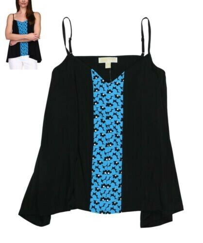Michael Kors Printed-Front Asymmetrical-Hem Tank Top Black Blue Size XL MSRP $78