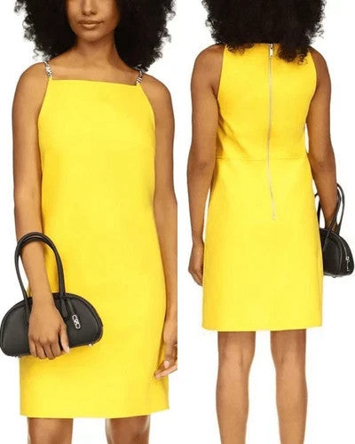 Michael Kors Women's Straight-Neck Chain-Strap Dress Yellow Size 2 MSRP $155
