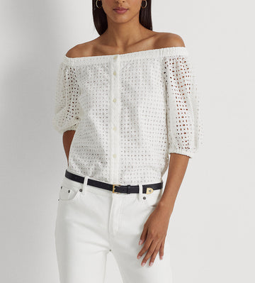 Lauren Ralph Lauren Plus Size Off-The-Shoulder Top White 1X MSRP $165