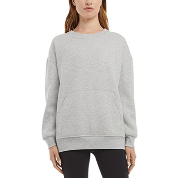 Danskin Ladies' Oversized Crewneck with Pocket, Light Heater Grey, Small