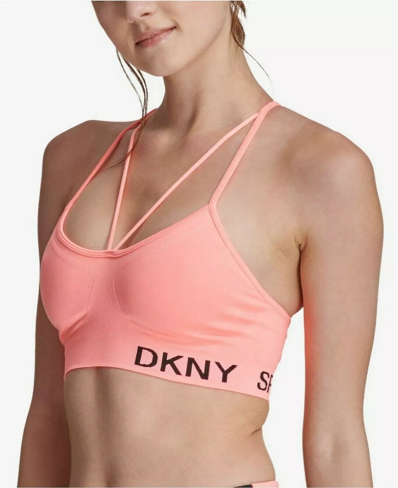 DKNY Women Sport Strappy Low Impact Sports Bra Top Neon orange Size XS MSRP $39