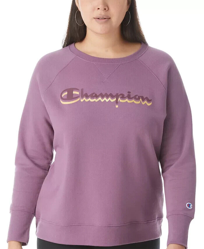 CHAMPION Plus Size Powerblend Logo Boyfriend Sweatshirt Purple 1X MSRP $50