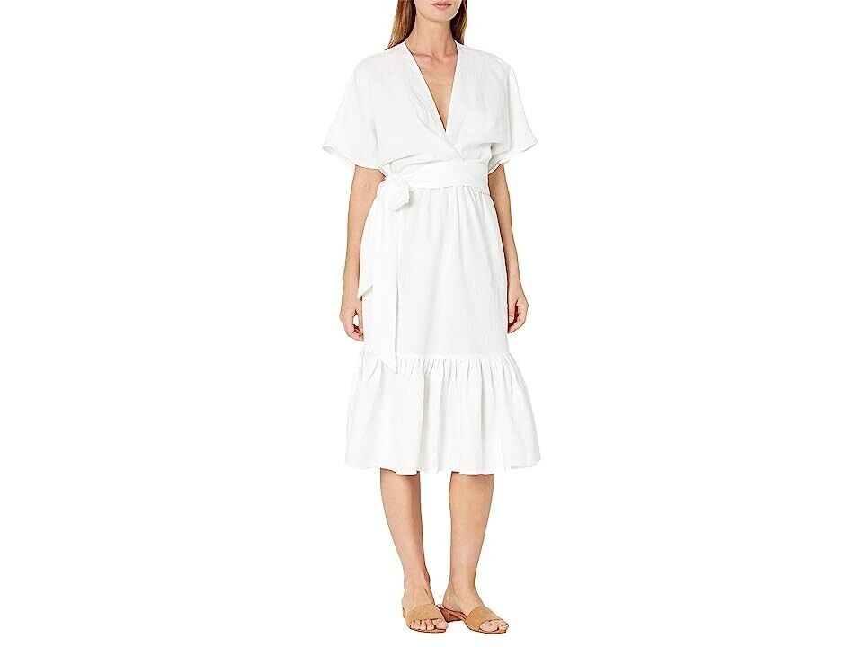 LAUREN Ralph Lauren Belted Linen Wrap-Style Dress White Size 4 MSRP $185