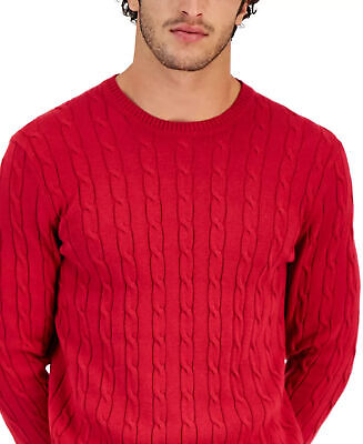 Club Room Men's Cable-Knit Cotton Sweater in Ablaze Red Size L