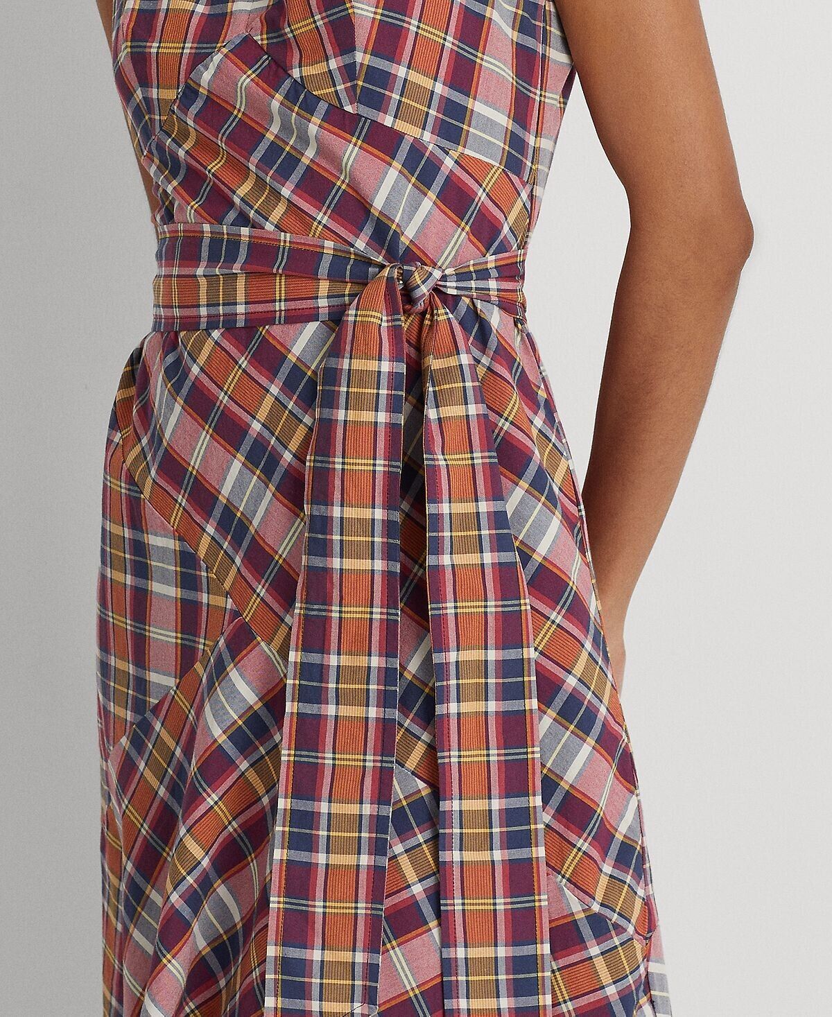 LAUREN Ralph Lauren Belted Cotton Madras Dress Purple Navy Size 10 MSRP $195