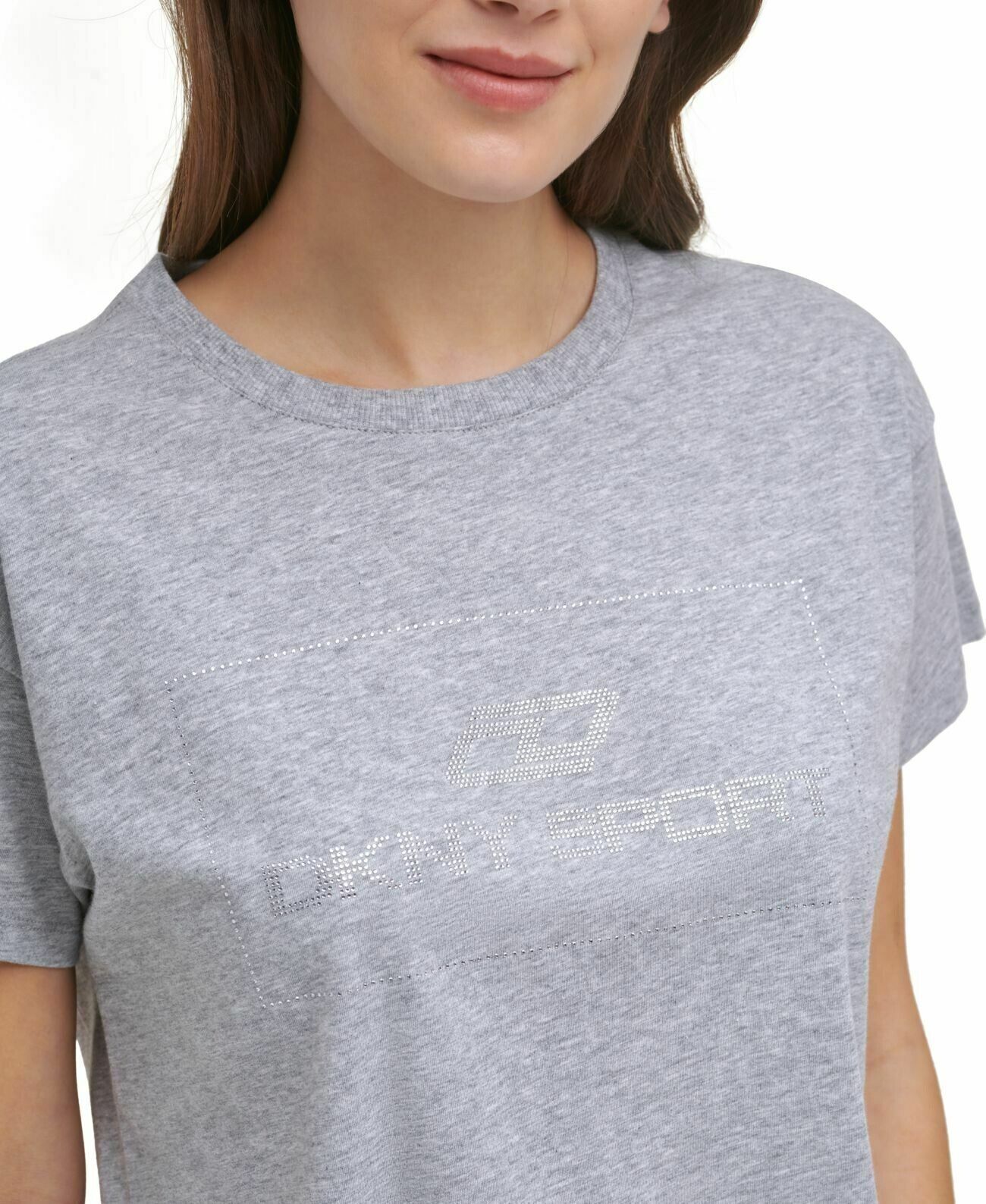 DKNY Womens Sport Cotton Embellished Logo T-Shirt Gray Size S MSRP $45