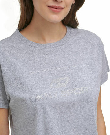 DKNY Womens Sport Cotton Embellished Logo T-Shirt Gray Size S MSRP $45