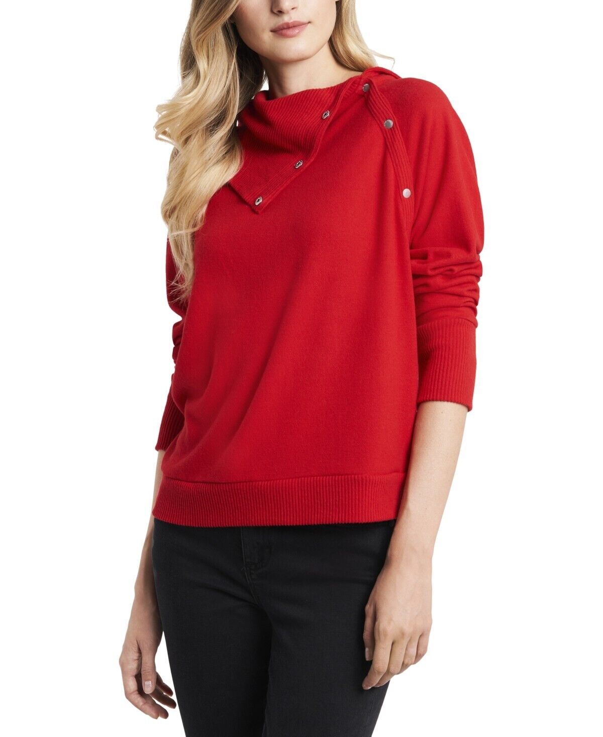 VINCE CAMUTO Womens Red Stretch Fold Over Neck Long Sleeve Sweater Size XL
