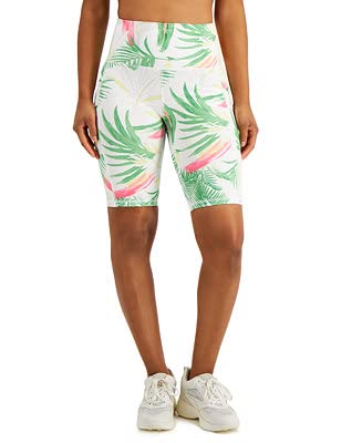 Ideology Women's Pastel Palms Bike Shorts, Green Pink Size XS