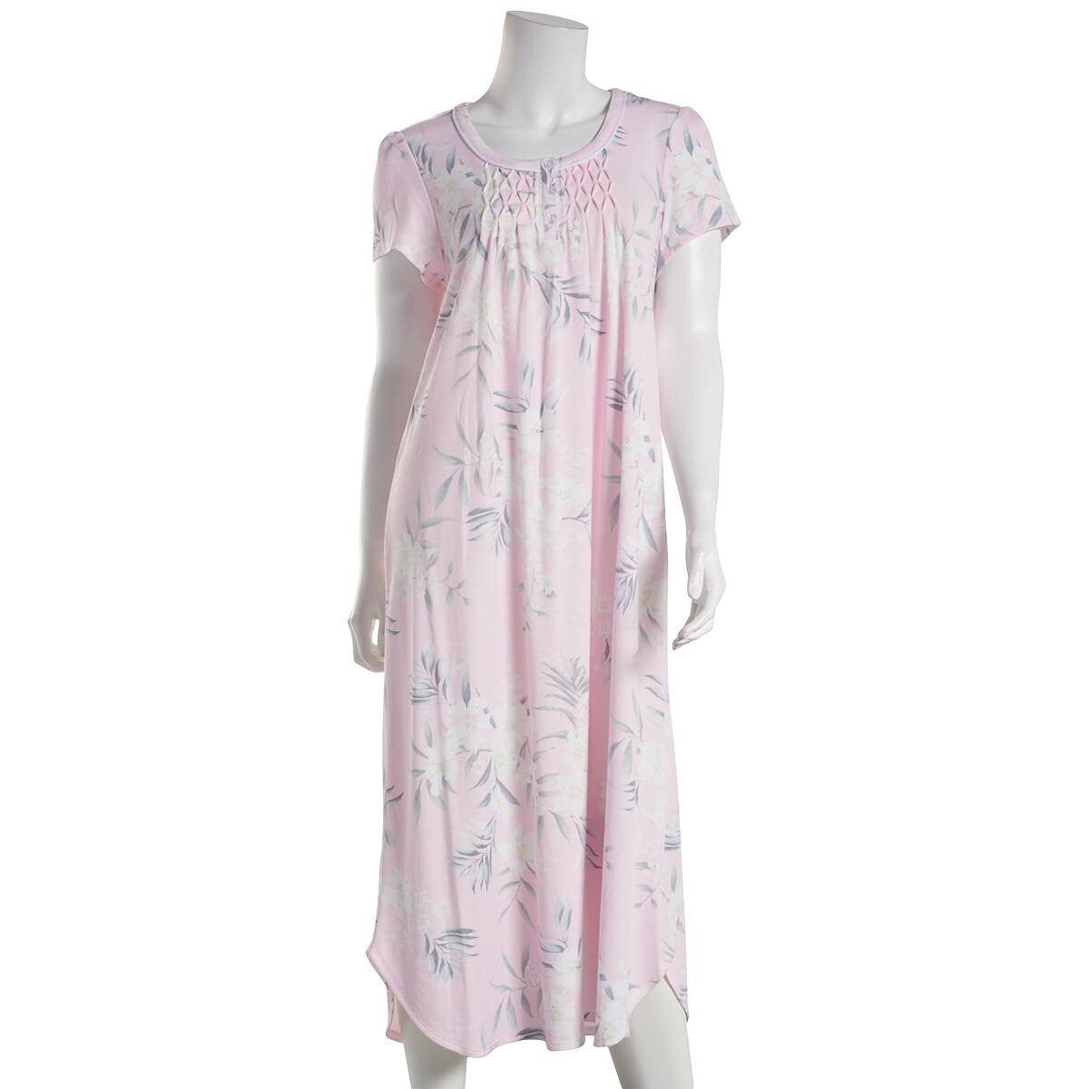 Miss Elaine Women's Short-Sleeve Floral Nightgown Pink Size M MSRP $72