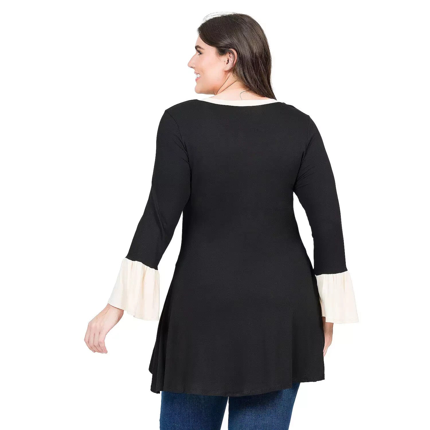 24Seven Comfort Plus Size 3X Bell Sleeve High Low Tunic Top black MSRP $42