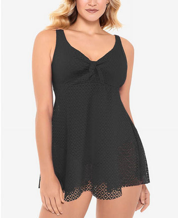 Swim Solutions Women's Crochet Bow Front Tummy Control Swimsuit Black Size 12