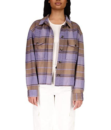Sanctuary Startstruck Shacket Button Jacket Violet Plaid Purple Size XS (US 2)