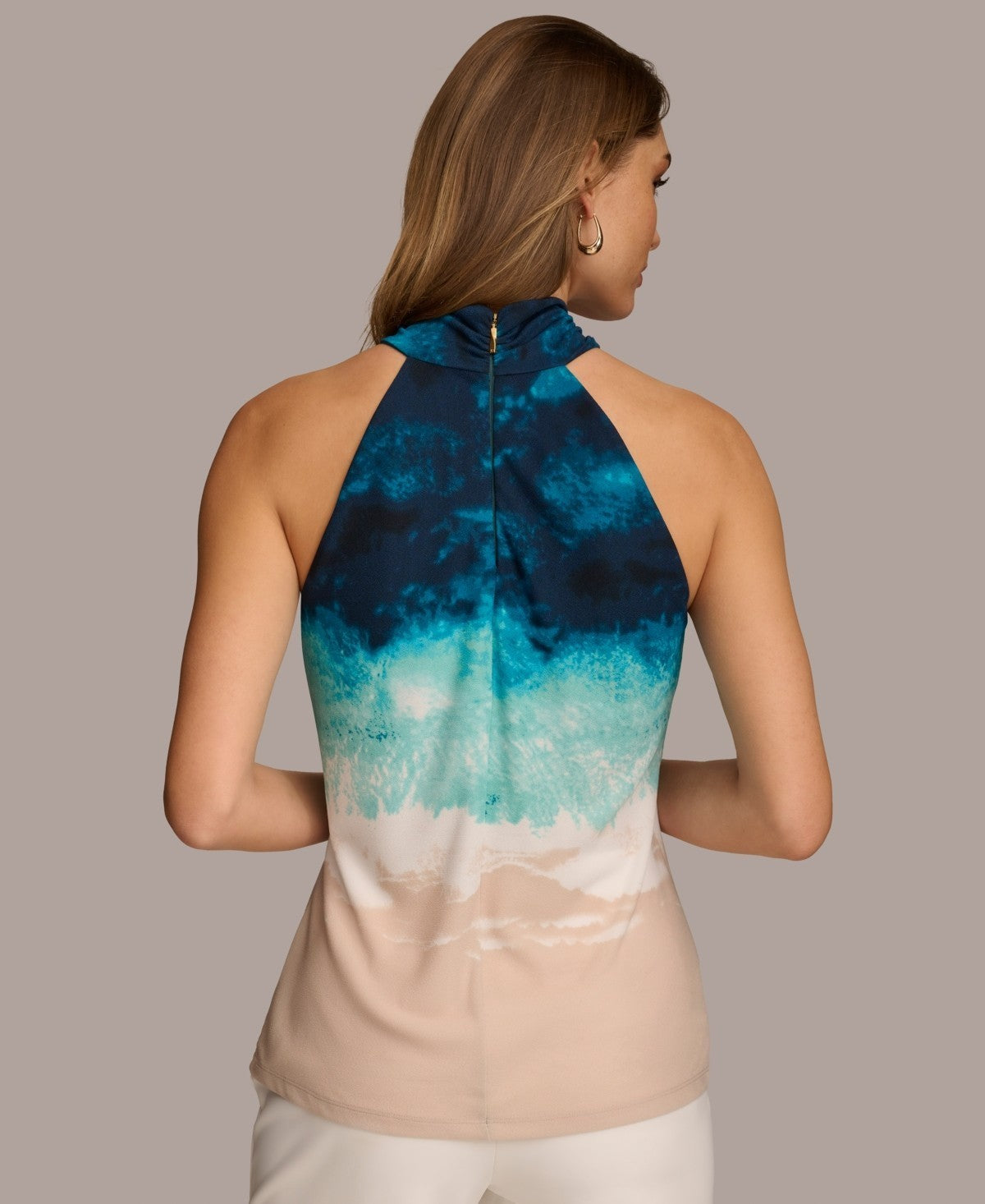 Donna Karan Women's Printed Halter Top Blue Size M MSRP $69