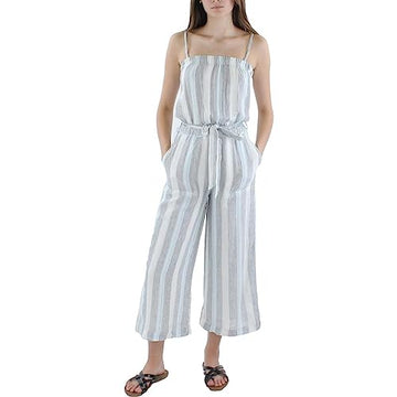 Splendid Womens Linen Belted Jumpsuit Blue Size XS