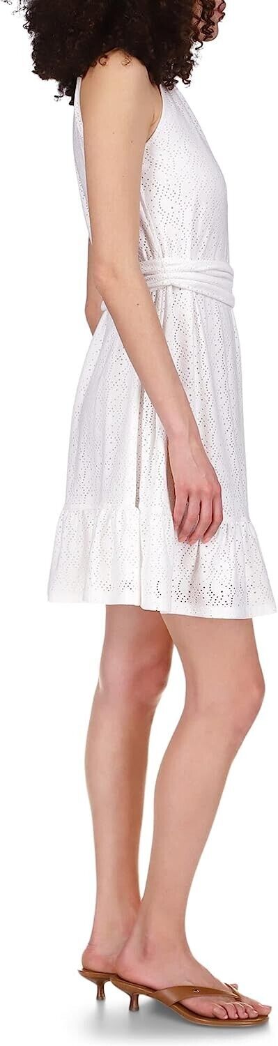 MICHAEL KORS Women's Eyelet Mock-Neck Mini Dress White Size XL MSRP $140
