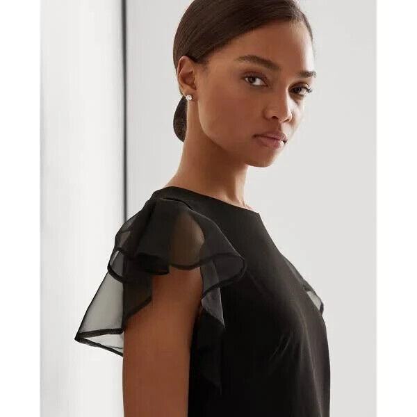 Lauren Ralph Lauren Crepe Flutter Sleeve Dress Black Size 12 MSRP $135