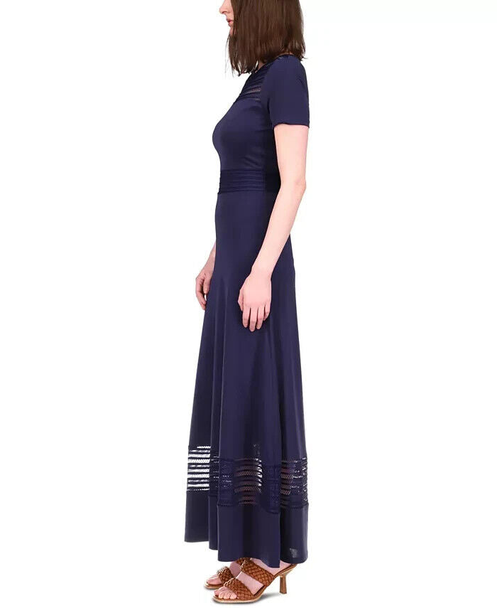 MICHAEL MICHAEL KORS Sheer-Stripe Maxi Dress Navy Blue Size XS MSRP $125