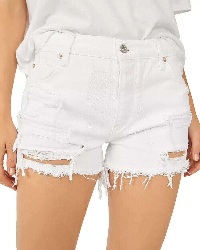 Free People Cotton Maggie Mid-Rise Ripped Shorts White Size 27 MSRP $68