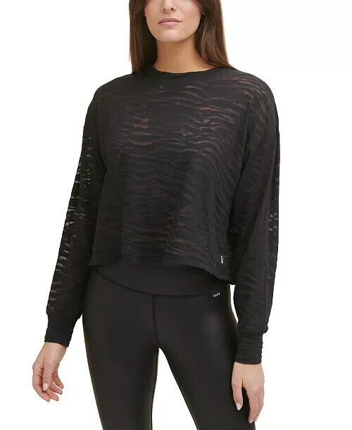 DKNY Womens Tiger Burnout Crop T-Shirt Black Size XL MSPR $50