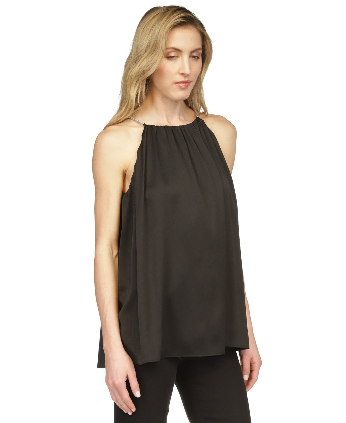 Michael Kors Women's Satin Chain Halter Top Black Size XL MSRP $125