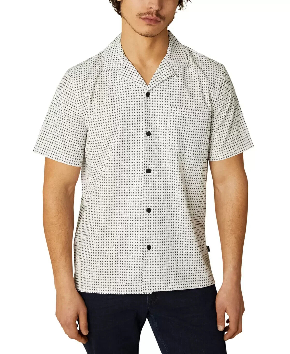 Dkny Men Hertford Regular-Fit Stretch Geo-Print Camp Shirt White Size M MSRP $70