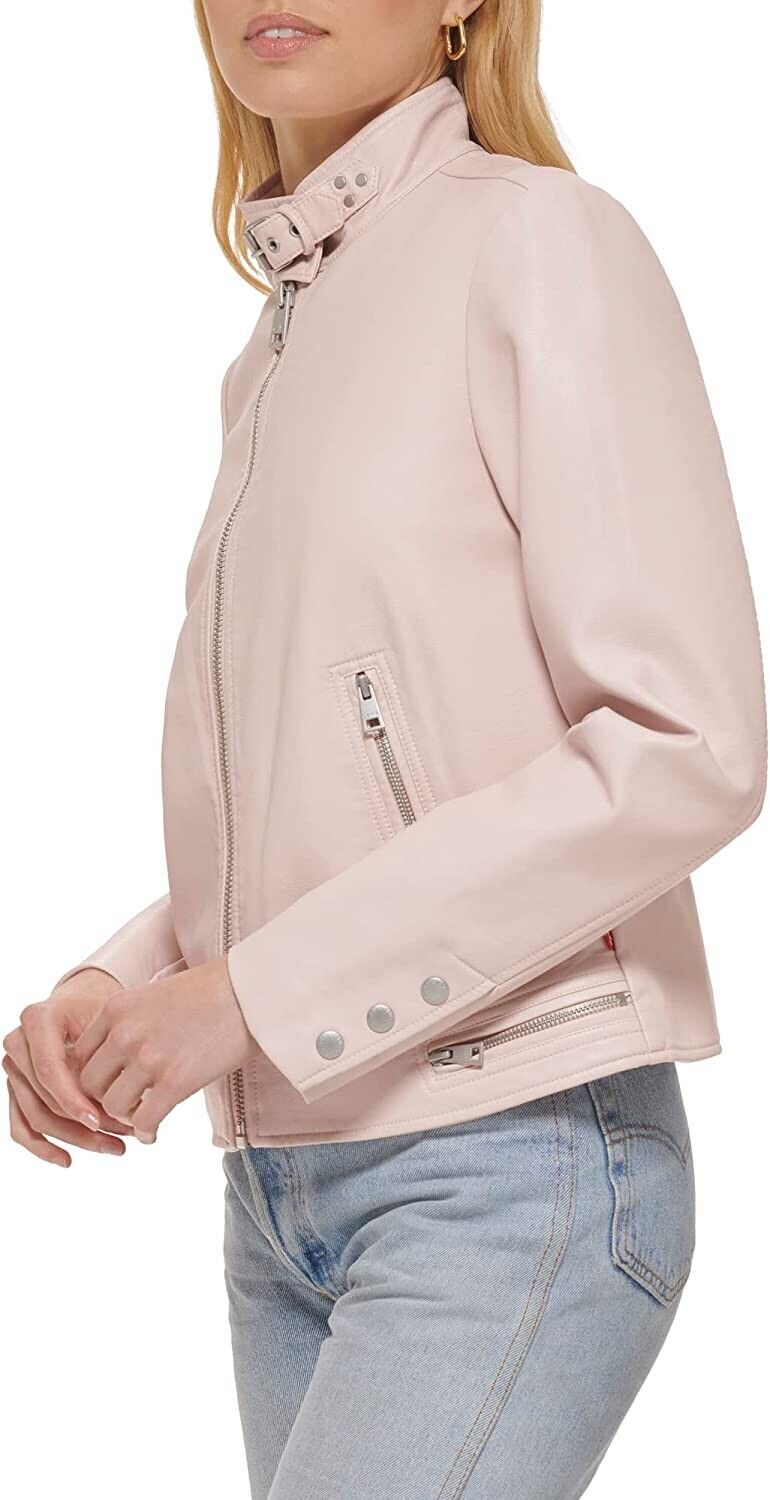 Levi's Women's Faux Leather Motocross Racer Jacket Light Pink Size M MSRP $120