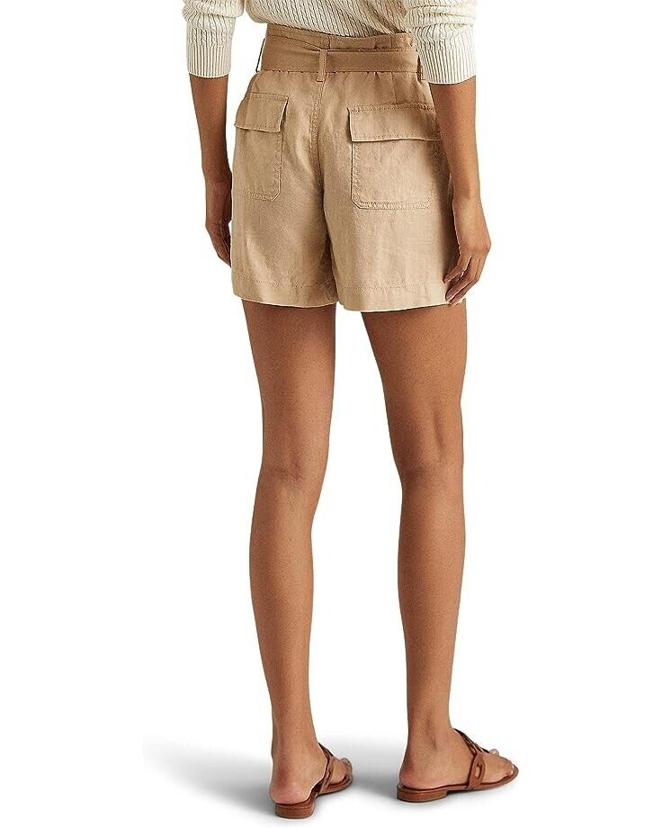 Lauren Ralph Lauren High-Rise Linen Shorts Birch Beige Petite Size 14P MSRP $80